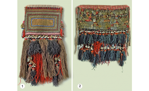 Мордовские пулаи: 1 — вышитый бисером; 2 — украшенный монетами. Национальный музей РБ