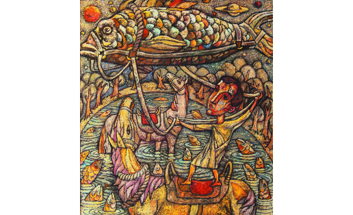 А.М. Мазитов. Разговор с рыбой (из серии “Притчи”). 2013–15. Холст, масло A.M. Mazitov. Conversation with a fish (from “Parables” series). 2013–15. Canvas, oil