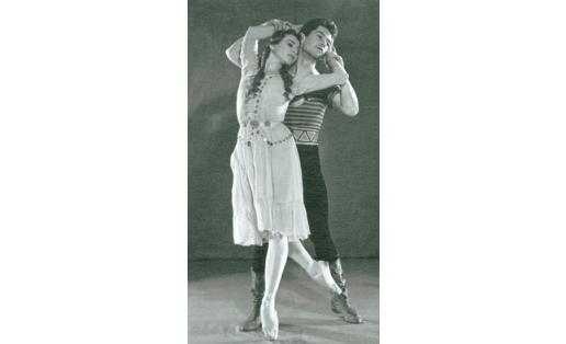 Сцена из балета “Гульназира” Н.Г.Сабитова. БГТОиБ, 1963. Гульназира — М.А.Тагирова, Бахтияр — И.Х.Хабиров