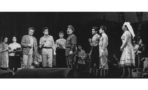 Сцена из оперы “Современники" Х.Ф.Ахметова. БГТОиБ, 1970