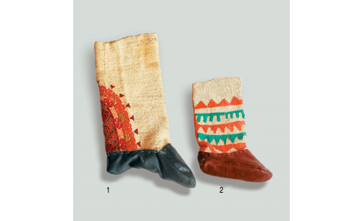 Аппликация на сарыках: 1 – сукно, шерсть; 2 – сукно. Курганская область, 1‑я пол. 20 в. Национальный музей РБ