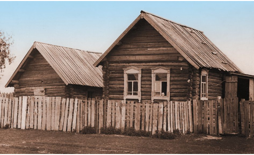 Дом с 2‑скатной тесовой крышей (д.Большие Шиды Нуримановского р‑на,1975)
