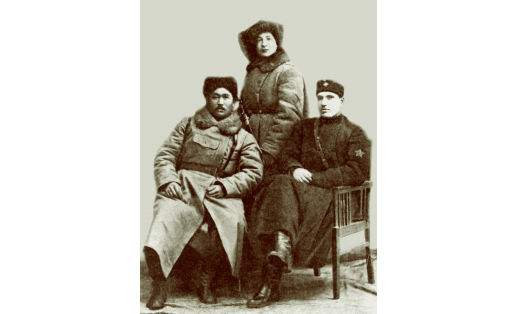 Штаб Отдельной Башкирской кавалерийской бригады: (слева направо) командир бригады М.Л.Муртазин, начальник штаба М.Сагитов, военный комиссар Богословский. 1919