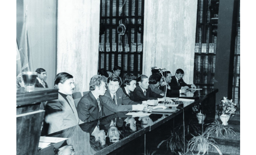 Президиум отчётно-выборной конференции ВЛКСМ Калининского р-на г. Уфы. 1979