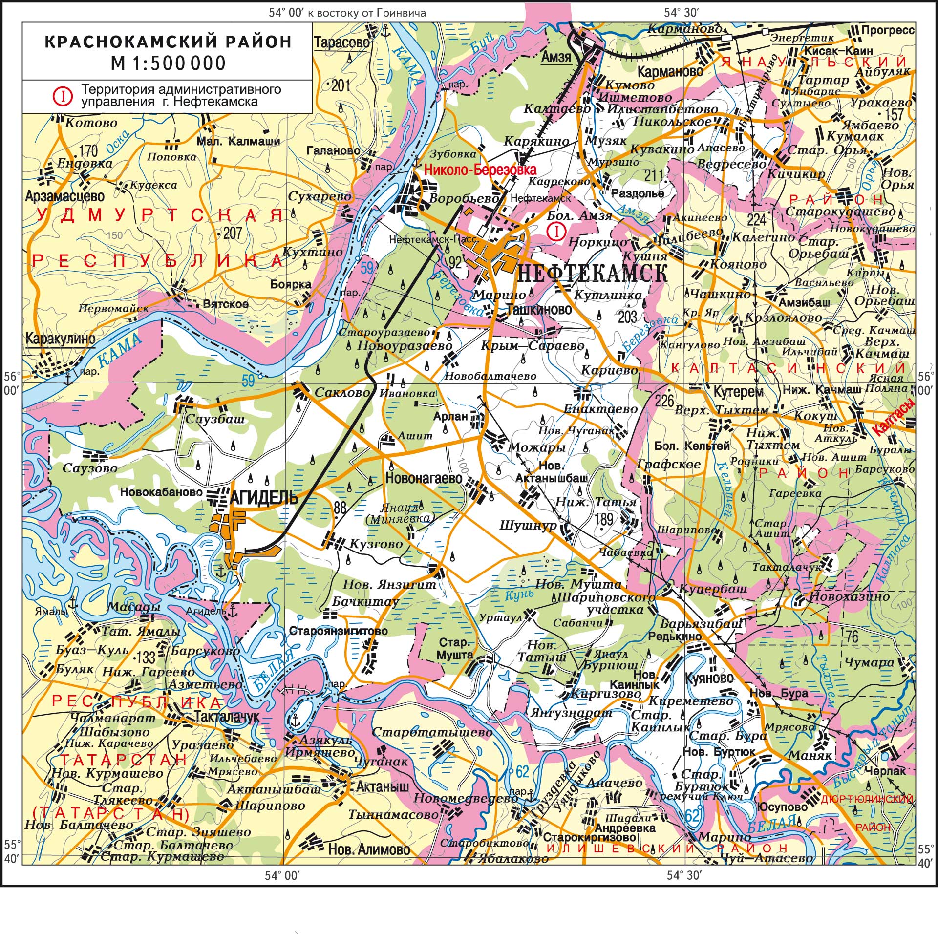 Карта пермского края и башкирии